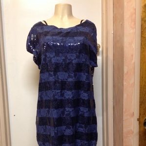 Stunning Midnight Blue Sequin & Lace Tunic Vertigo